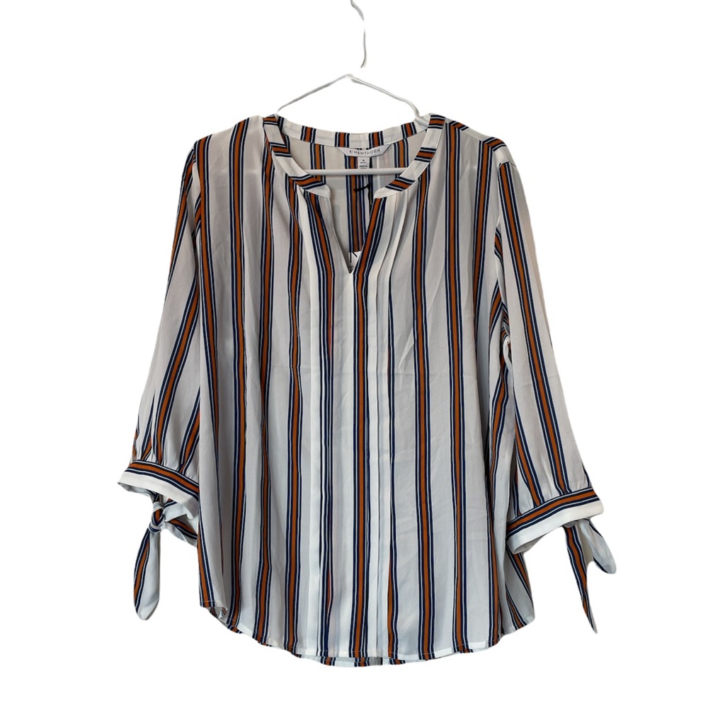 41 Hawthorn XL Petite Women's Pin stripe Blouse White Orange Blue